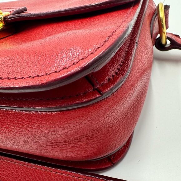 Auth Miu Miu Top Handle Red Leather 2way Crossbody Madras Handbag Preloved Purse - Picture 8 of 16